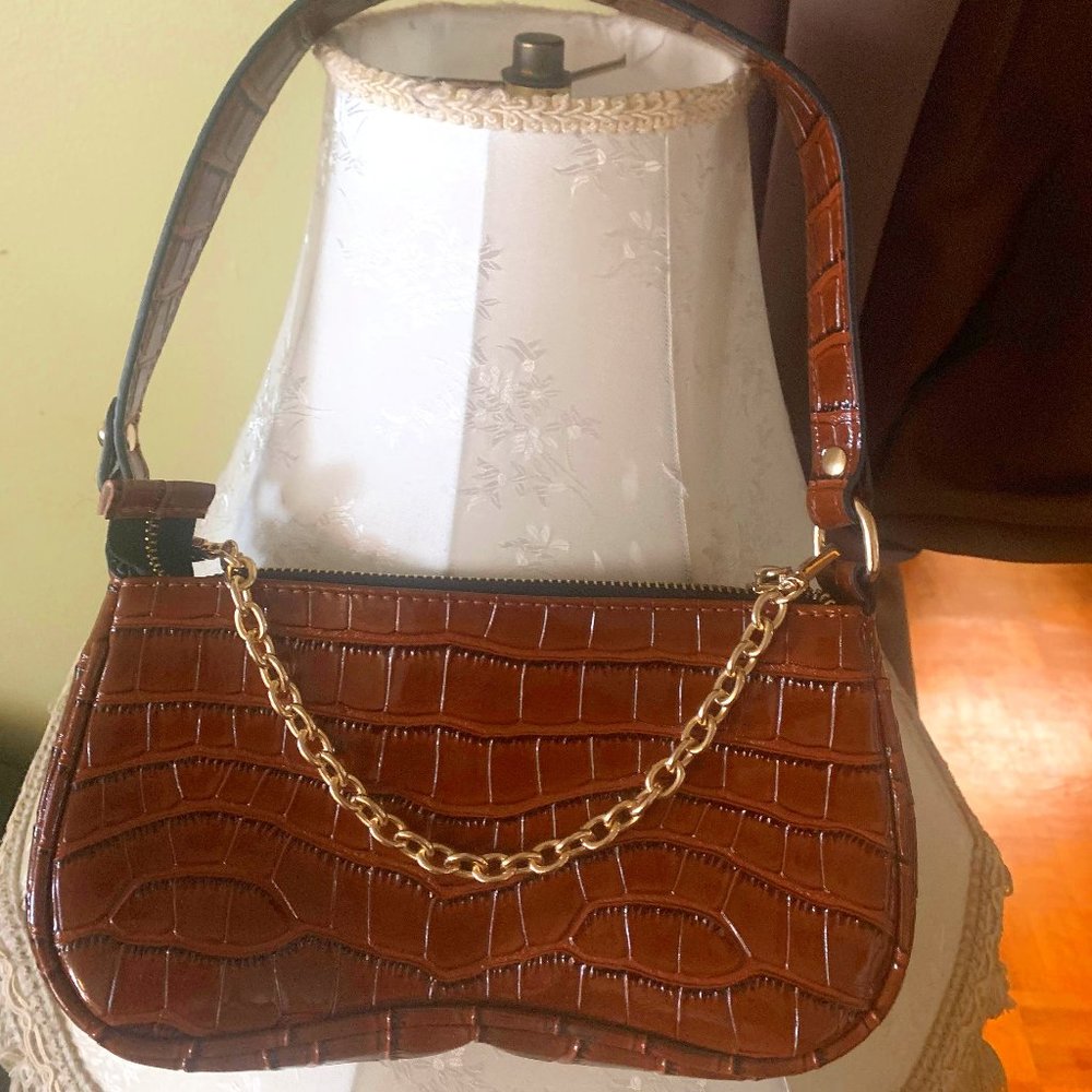 Crocodile design Underarm Bag, Brown, made of  Faux Leather
